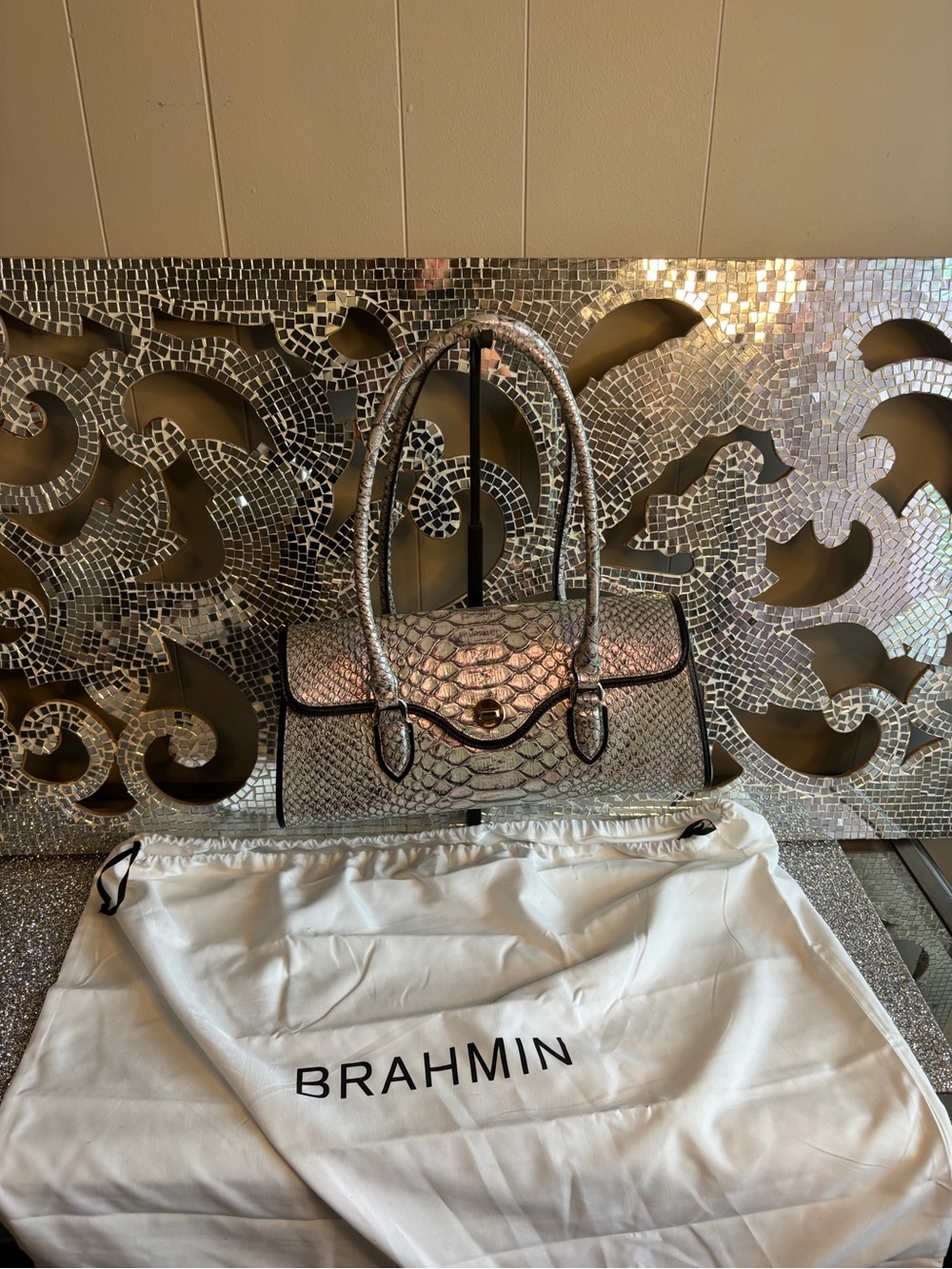 ⭐️Brahmin Metallic Silver Embossed Satchel